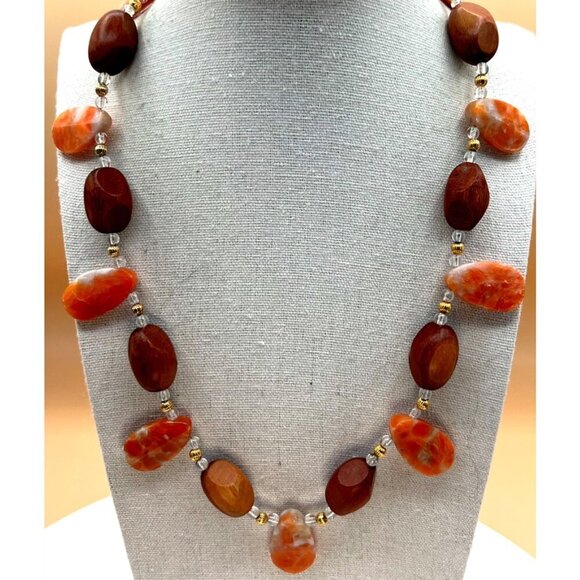 Handcrafted Carnelian Agate & Wood Beaded Necklace.  N14 - Picture 1 of 9